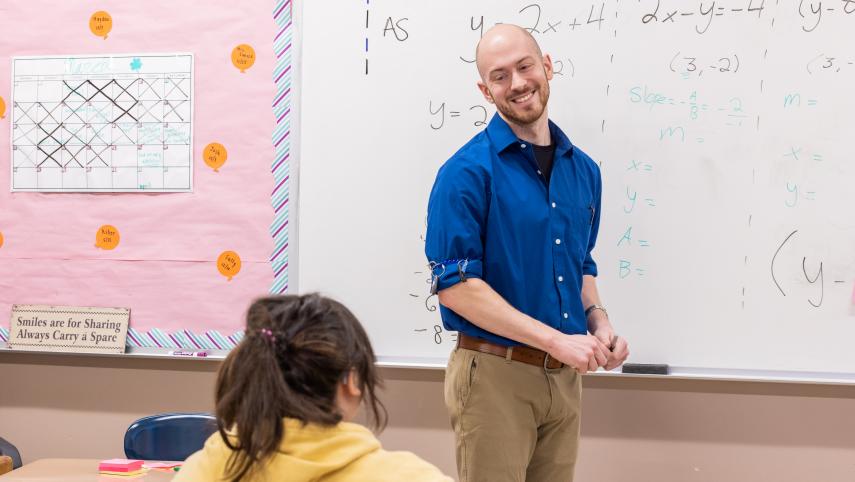 Master's student, Jared Ely, teaches math at Lehigh's Centennial School